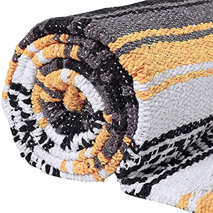 DWC Authentic Mexican Yellow Blanket - Yoga Matt - Falsa - Serape - Camping, Picnic, Beach, Car, Saddle Blanket - Soft Woven Home Decor (Yellow), 71 x 57 in