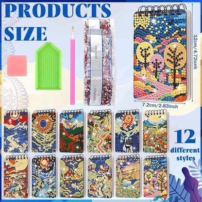 Fuyoooo 12 Pcs Abstract Landscape Diamond Art Notebook Kits for Adults | Landscape Abstract Diamond Art Notebook, DIY Cover Notebook Diamond Painting for Beginners, 5d Journal Notepad Accessories - style: Abstract Landscape