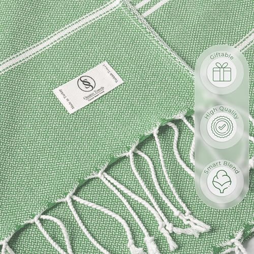 Ossano Turkish Beach Towel Absorbent & Lightweight Oversized (39" x 71") - Quick Dry, Versatile and Functional as Yoga Mat, Picnic Blanket, Travel Blanket, Bath, Shower and Body Towel - Sea Green - color: Sea Green