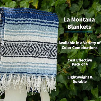 La Montana Bulk Falsa Mexican Blanket, 4 Pack, Cobalt Blue/Light Blue/White - color: Cobalt Blue/Light Blue/White