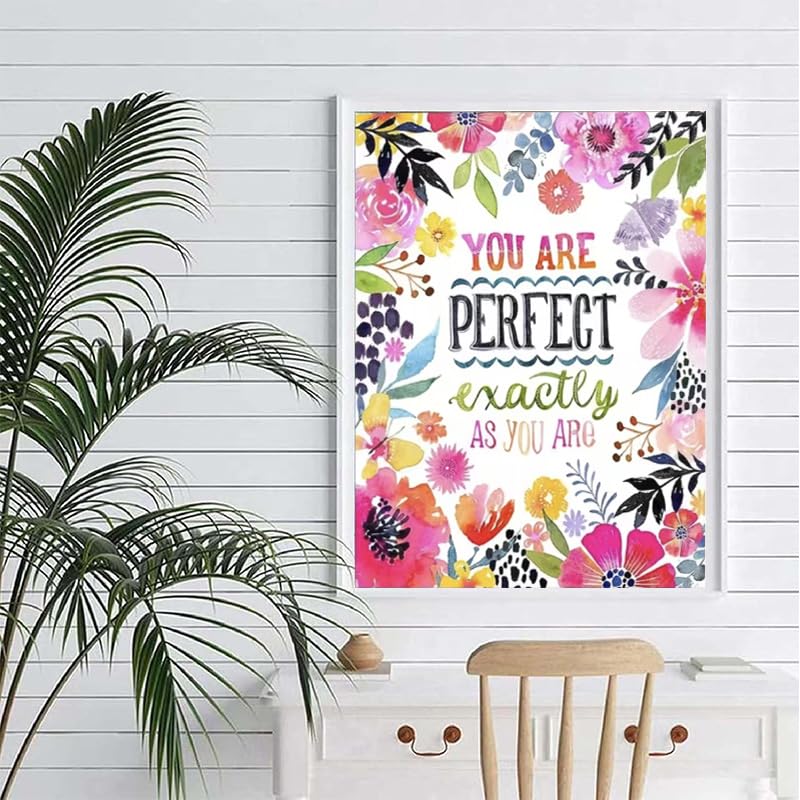 COHAYISY Flowers Diamond Painting Kits for Adults, “You are Perfect”Diamond Art for Beginners, Diamond Round 5D Full Drill Paint with Diamonds Pictures Gem Art Painting Kits DIY Crafts Kits 12x16inch - color: 25-19 Pink flower