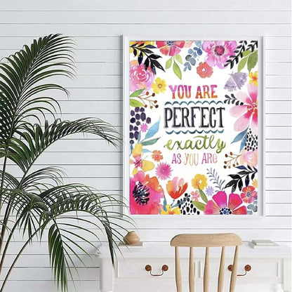 COHAYISY Flowers Diamond Painting Kits for Adults, “You are Perfect”Diamond Art for Beginners, Diamond Round 5D Full Drill Paint with Diamonds Pictures Gem Art Painting Kits DIY Crafts Kits 12x16inch - color: 25-19 Pink flower
