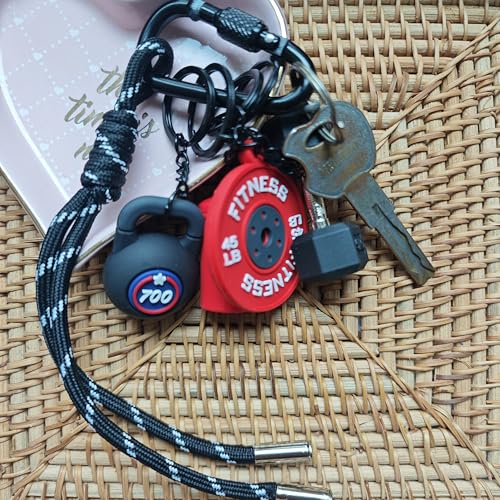 Fitness Keychain Barbell Dumbbell Keychain Bag Purse Charms Gym Lovers Fitness Enthusiast Gift Bag backpack Charms - color: Black+red