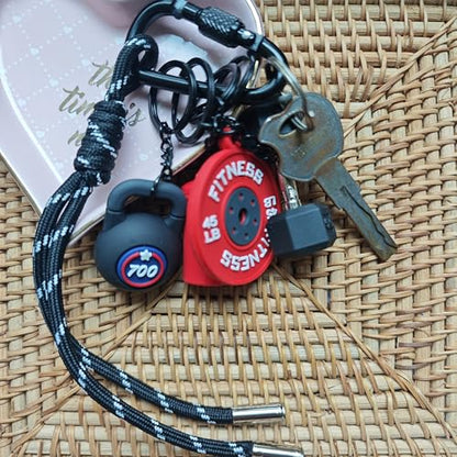 Fitness Keychain Barbell Dumbbell Keychain Bag Purse Charms Gym Lovers Fitness Enthusiast Gift Bag backpack Charms - color: Black+red