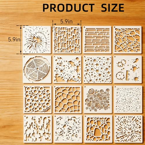 16PCS Geometric Stencils for Painting, Reusable Abstract Layering Stencils for Crafts, Perfect for Wood, Walls, Furniture, Card Making, Cake Decorating, Rock Painting