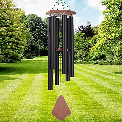 Wind Chimes Outdoor Large Deep Tone, 44 Inches Sympathy Wind Chimes Tuned Soothing Melody, Memorial Wind-Chime with 6 Heavy Tubes for Outside Decoration, Garden/Yard. Black Wind Chime - size: 44"BK