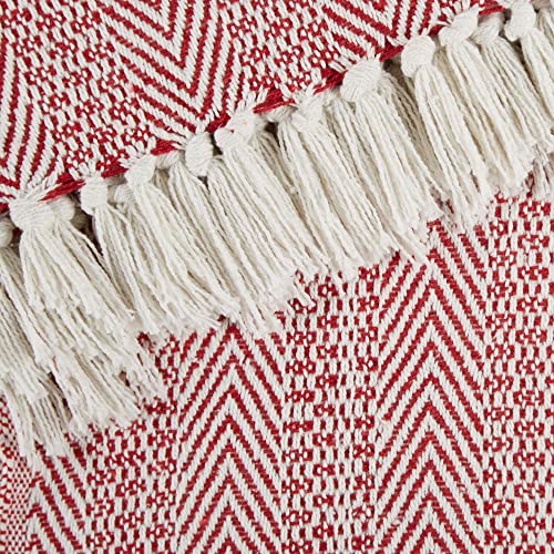 DII Herringbone Striped Collection Cotton Throw Blanket, 50x60, Barn Red - color: Barn Red, size: 50x60"