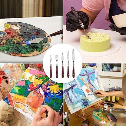 11 Pcs Palette Knife Set, 5 Pcs Stainless Steel Palette Knives and 6 Pcs Plastic Scrapers, Painting Accessories for Oil Acrylic Canvas Painting Color Mixing Thick Paint Applications (Blue)