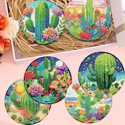 Mrnsiet 8PCS Diamond Art Coasters with Holder, DIY Cactus Diamond Painting Coasters Kits for Adults, Non Slip Cactus Mosaic Dot Painting Coaster Gift Set for Beginners 4x4 Inch - color: BDWY354-US