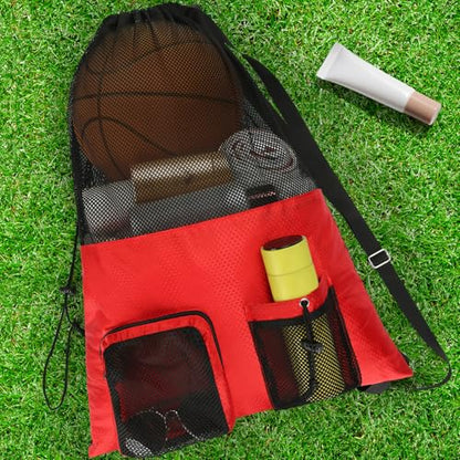 NATURAL STYLE Mesh Drawstring Gym Swim Beach bag, Large Waterproof Pool Sports Backpack for Swimming Gear Workout Yoga Travel - color: Red