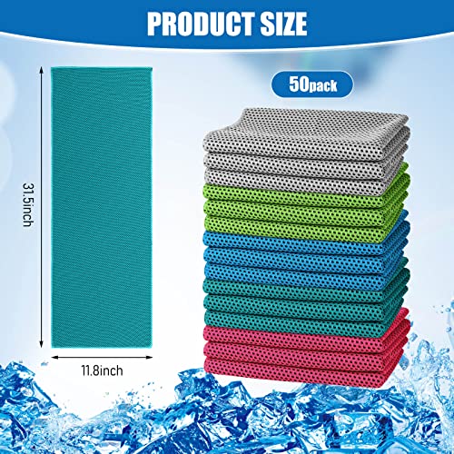 BBTO 50 Pack Cooling Towel Bulk - Microfiber Breathable Ice Chilly Towel for Cold Neck & Face - Summer Yoga, Sport, Gym, Workout, Camping and More Activities, 32 x 12 Inch (Bright Colors)