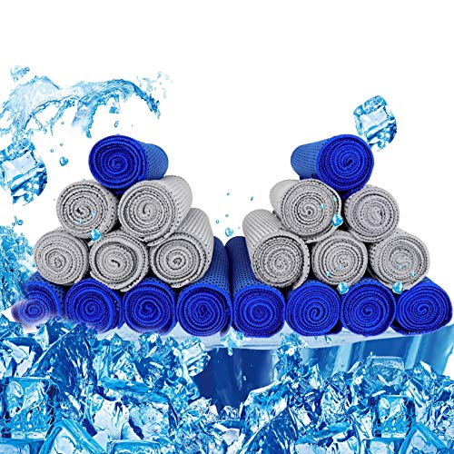Cooling Towel 20 Pack (40"x12") Ice Towels, 160GSM Soft Breathable, Super Absorbent, Quick Cold Towel, for Bowling, Yoga, Travel, Camping, Golf, Football, Hiking, Outdoor Work - color: 10 Dark Blue + 10 Gray
