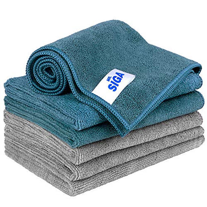 MR.SIGA Microfiber Cleaning Cloths, All Purpose Cleaning Towels, Pack of 6 | Ultra absorbent and soft microfiber towels for kitchen, car and household surfaces, Teal & Gray, 35 x 40 cm(13.8 x 15.7 inch) - size: 13.8 x 15.7 inch