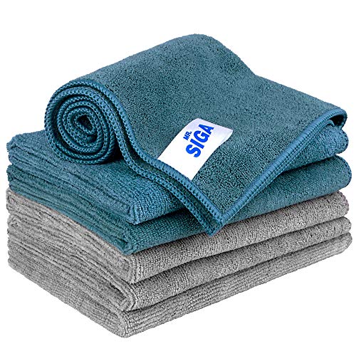 MR.SIGA Microfiber Cleaning Cloths, All Purpose Cleaning Towels, Pack of 6 | Ultra absorbent and soft microfiber towels for kitchen, car and household surfaces, Teal & Gray, 35 x 40 cm(13.8 x 15.7 inch) - size: 13.8 x 15.7 inch