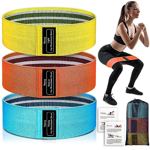 Renoj Resistance Bands for Working Out: 3-Set Professional Exercise Bands for Pilates, Yoga, Home Gym, Booty, Leg Training | Heavy/Medium/Light Fabric Loops for Women Men - color: Blue