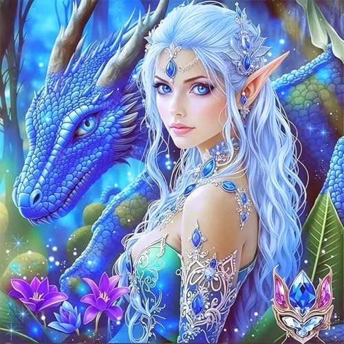 Fairy Dragon Diamond Art Kits for Adults，5D Full Round Drill Paint by Diamonds Gem Art Kits,DIY 5D Diamond Painting Kits for Adults Beginners Home Wall Decor 13.78 X 13.78Inch - color: DZ903