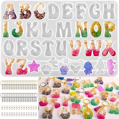 Alphabet Keychain Molds with Hole, Reversed Alphabet Silicone Molds for Epoxy, Letter Resin Molds for Keychain Jewelry Pendant Making - color: Alphabet Mold with Keychain