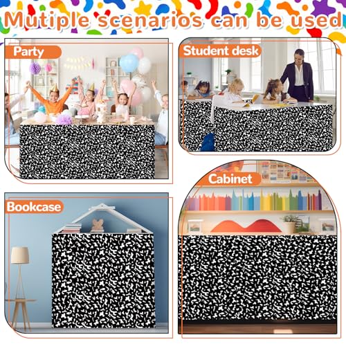 Wiooffen 9Ft Black and White Composition Table Skirt Classroom Teacher Desk Curtain Skirts Tablecloth Rectangle Table Cover Skirt for Back to School Kindergarten Office Bookcase Supplies Painted Dot - style: Composition
