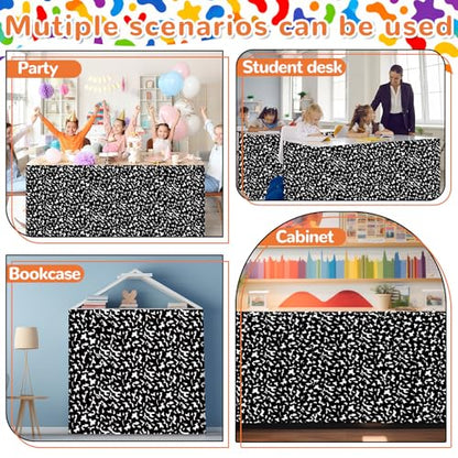 Wiooffen 9Ft Black and White Composition Table Skirt Classroom Teacher Desk Curtain Skirts Tablecloth Rectangle Table Cover Skirt for Back to School Kindergarten Office Bookcase Supplies Painted Dot - style: Composition