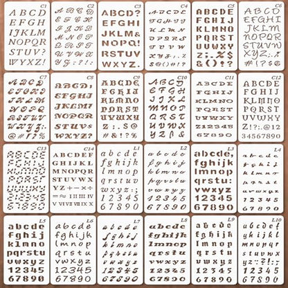 Alphabet Number Stencils – 24PCS Reusable Letter Templates for Journals, Scrapbooking, DIY Crafts School Projects