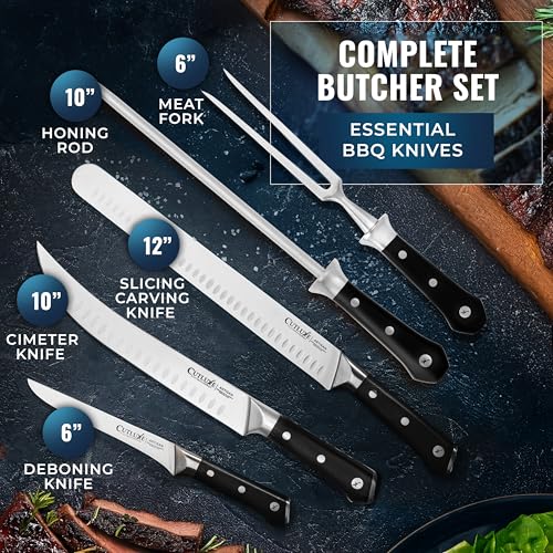 Cutluxe Butcher Knife Set, 5-Piece Slicing Carving Knives for Meat Cutting | BBQ Prep Blades, Ultra Sharp German Steel, Full Tang Ergonomic Handles – Grilling Gift for Men - size: 5 Pcs BBQ Set