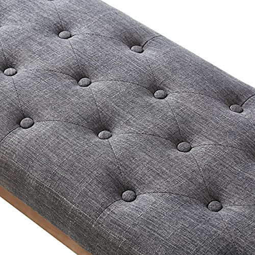 24KF Linen Upholstered Buttons Tufted Entryway Bench with Solid Wood Leg,Bed Bench Ottoman with Padded Seat,5034-Dark Gray - color: Dark Gray Linen, size: Tufted Bench with Solid Wooden Base