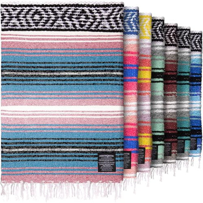 Hydration Nation Authentic Large Handwoven Mexican Striped Throw Blanket - Soft, Durable, Eco-Friendly - 70"x50" - Cotton Candy - color: Cotton Candy