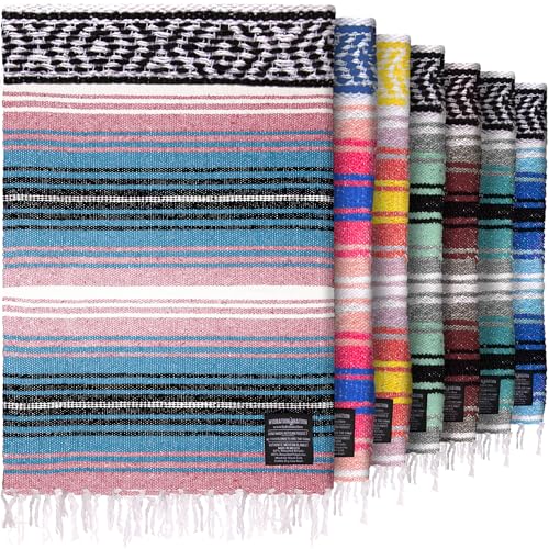 Hydration Nation Authentic Large Handwoven Mexican Striped Throw Blanket - Soft, Durable, Eco-Friendly - 70"x50" - Cotton Candy - color: Cotton Candy