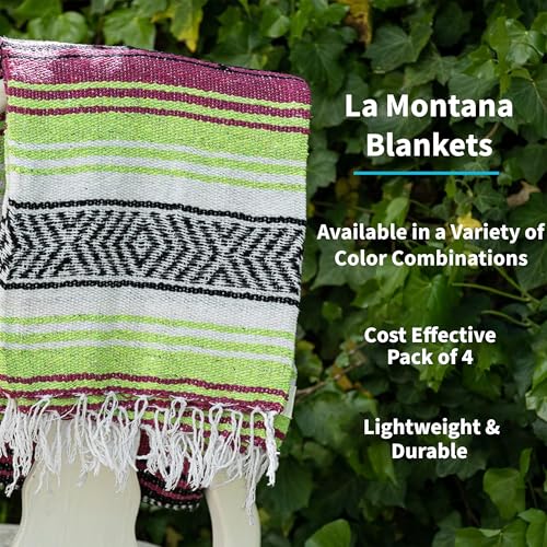 La Montana Bulk Falsa Mexican Blanket, 4 Pack, Hot Pink/Apple Green/White - color: Hot Pink/Apple Green/White