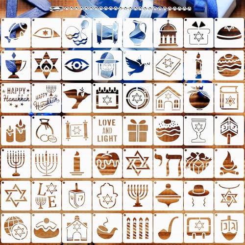 Augshy 56pcs Hanukkah Stencils for Baking Painting, Dreidel Menorah | Chanukah Stencils, for Holiday Crafts, Cupcake Dessert Decoration, Supplies - style: Hanukkah