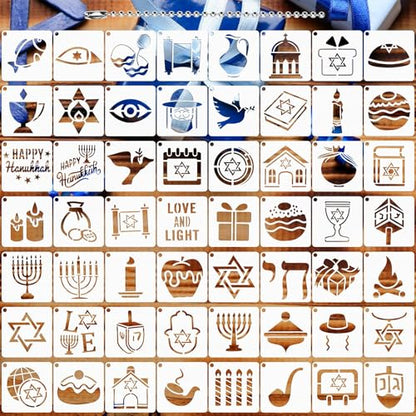 Augshy 56pcs Hanukkah Stencils for Baking Painting, Dreidel Menorah | Chanukah Stencils, for Holiday Crafts, Cupcake Dessert Decoration, Supplies - style: Hanukkah