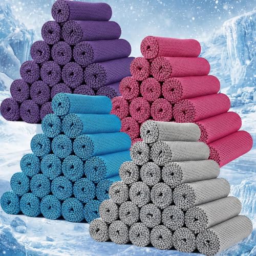 BBTO 100 Pack Cooling Towel Bulk - color: Purple Pink Gray Blue, size: 32 x 12 Inch