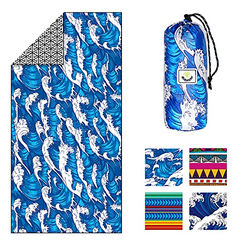 4Monster Quick Dry Beach Towel, Ultra Absorbent Microfiber Travel Towel, Lightweight & Compact for Beach, Swimming, Camping, Pool, Water Sports & Yoga - color: 26 Wave-b, size: 63.00" x 31.50"
