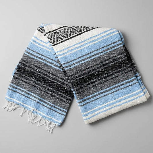 Open Road Goods Light Blue Mexican Blanket - Authentic Serape Falsa Blanket - Handmade - color: Light Blue