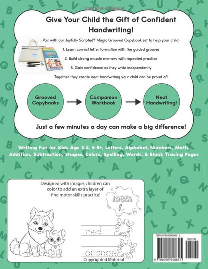 Magic Grooved Handwriting Practice Companion Workbook Coloring Edition: Writing Fun for Kids Age 3-5, 6-8+, Letters, Alphabet, Numbers, Math, ... Spelling, Words, & Blank Tracing Pages