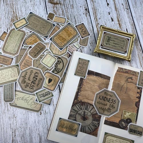 Bomichi 94 Pcs Vintage Label Stickers, Retro Tag Aesthetic Stickers for Scrapbooking Junk Journal Bullet Journal Collage Diary DIY Crafts - style: lable-3