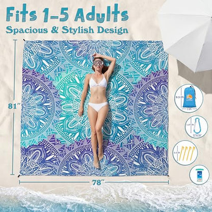 Aroveea Beach Blanket Waterproof Sandproof 78''X81''/10'X9' Oversized Mat - color: Mandala3, size: 78''x81''