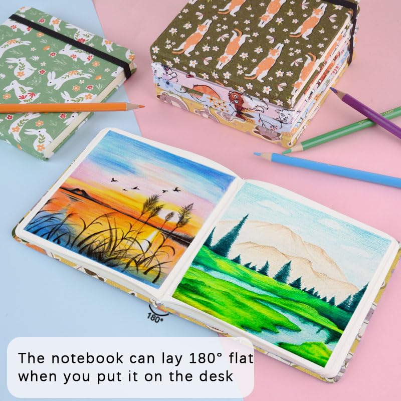 4.8" x 4.8" Hardcover Sketchbook,Small Mixed Media SketchPad,96 Sheets 80gsm Acid-Free Artist Drawing Paper,Travel Journal Pocket Blank Notebook for Painting,Illustration,Art Supplies.Yellow Cute Cat - color: 80gsm Cloth-yellow cute cat