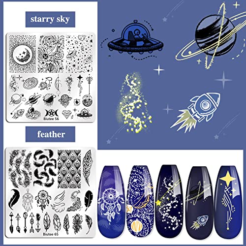 Biutee Nail Stamping Plates Set 15PCS Nail Stamping Kit with Nail Art Stamper & Scraper Nail Stamp Template Kit Lace Flower Butterfly Animal Pattern Nail Art Stencils for Manicure Salon Home DIY - color: 15 Piece Set