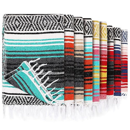 Peryiter 9 Pcs Mexican Yoga Blanket Striped Falsa, 45x70,Bright Colors - color: Bright Colors