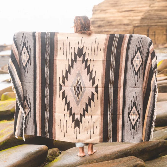 WP West Path Wool Mexican Blanket - Southwest Print Geometric Design- Handwoven Vintage Cabin Blanket Couch Throw/Throw from Mexico/Beach/Picnic/Thick Mexican Yoga Blanket (Brown Wool Diamond) - color: Brown Wool Diamond