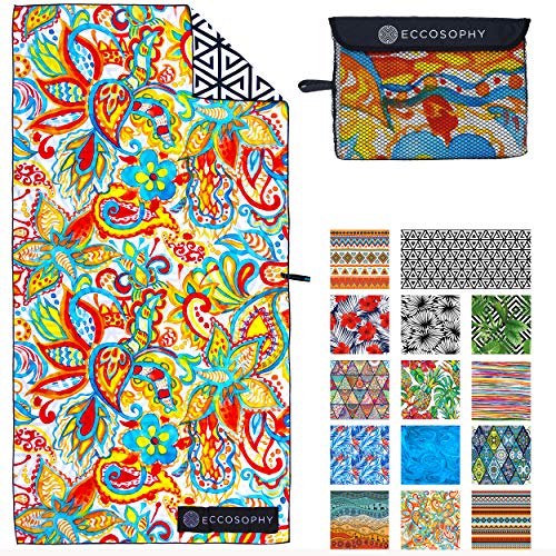 ECCOSOPHY Microfiber Beach Towel - Quick Dry, Sand Free and Oversized 71x35 | Super absorbent, lightweight, swimming, gym, extra large, pool, cruise, camping, yoga, travel, compact, carry bag, vacation - color: Ibiza