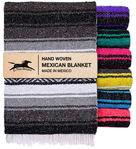 El Paso Designs Mexican Yoga Blanket – Colorful Falsa Serape Throw for Yoga, Beach, Picnic, Saddle, or Home Décor – Soft Woven Boho Blanket (Black and Gray) - color: Black and Gray