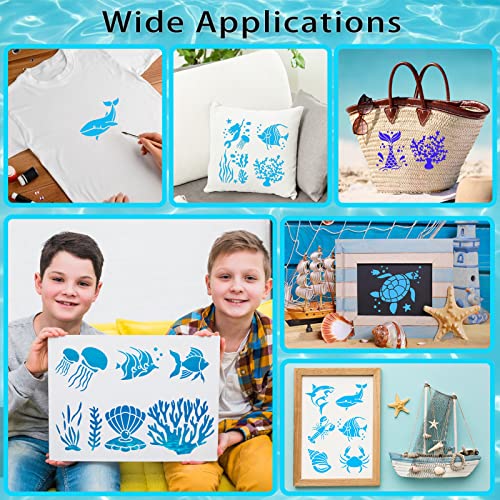 80 Pcs 3 x 3 Inch Stencils for Painting on Wood, Reusable Sea Ocean Creatures Mermaid Dolphin Shark Plastic Stencils DIY Craft Paint Template Set for Wall Home Decor - style: Ocean