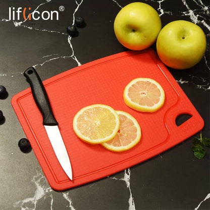 Liflicon Thick Silicone Cutting Boards for Kitchen Silicone Chopping Boards/Mats Set of 2 Extra Large14.6''x10.43'', Mini 9.1”x7.1” Non-slip Deep Drip Juice Groove, Dishwasher Safe-Red - color: Red, size: S+L