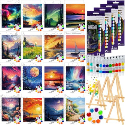 Zhanmai 88 Pcs 8 x 10 Inch Pre Drawn Canvas for Painting Kit Pre Stretched Canvas for Sip and Paint Party Favor Coloring DIY Virtual Party Birthday Gifts Adult's Date Night(Oil Painted Landscape) - style: Oil Painted Landscape