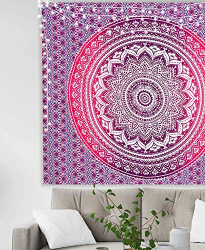 Popular Handicrafts Tapestry Wall Hanging Hippie Mandala Bohemian Hippy Psychedelic Design Indian Tapestries Bedspread 30 x 40 Inches (76 x 101 cms), Pink Purple Ombre - color: Pink Purple, size: 40"L x 30"W