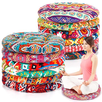 Nuogo 12 Pcs Bohemian Floor Cushions Bulk 15 Inch Boho Floor Sitting Meditation Pillows Yoga Mandala Meditation Pouf for Living Room Balcony Office Tatami(Round) - color: Round