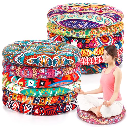 Nuogo 12 Pcs Bohemian Floor Cushions Bulk 15 Inch Boho Floor Sitting Meditation Pillows Yoga Mandala Meditation Pouf for Living Room Balcony Office Tatami(Round) - color: Round