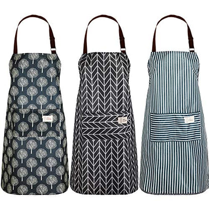 SATINIOR 3 Pcs Waterproof Kitchen Apron with 2 Pockets - color: Black and Grey